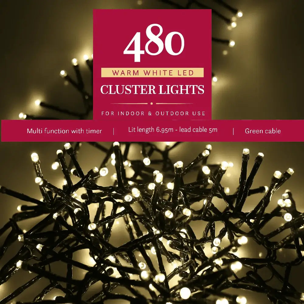NOMA Warm White LED Cluster Lights With Green Cable