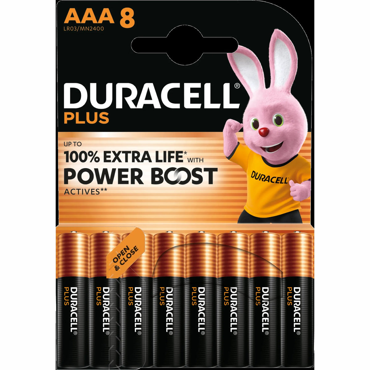 Duracell Plus AAA alkaline batteries, pack of 8 on card