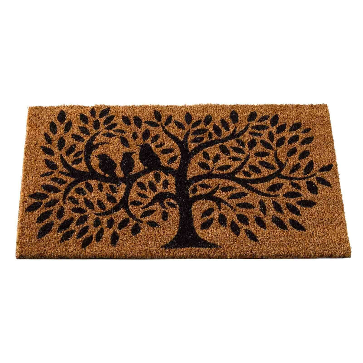 Dickie Birds tree coir doormat with black tree and bird silhouette, 75 x 45cm, on white background