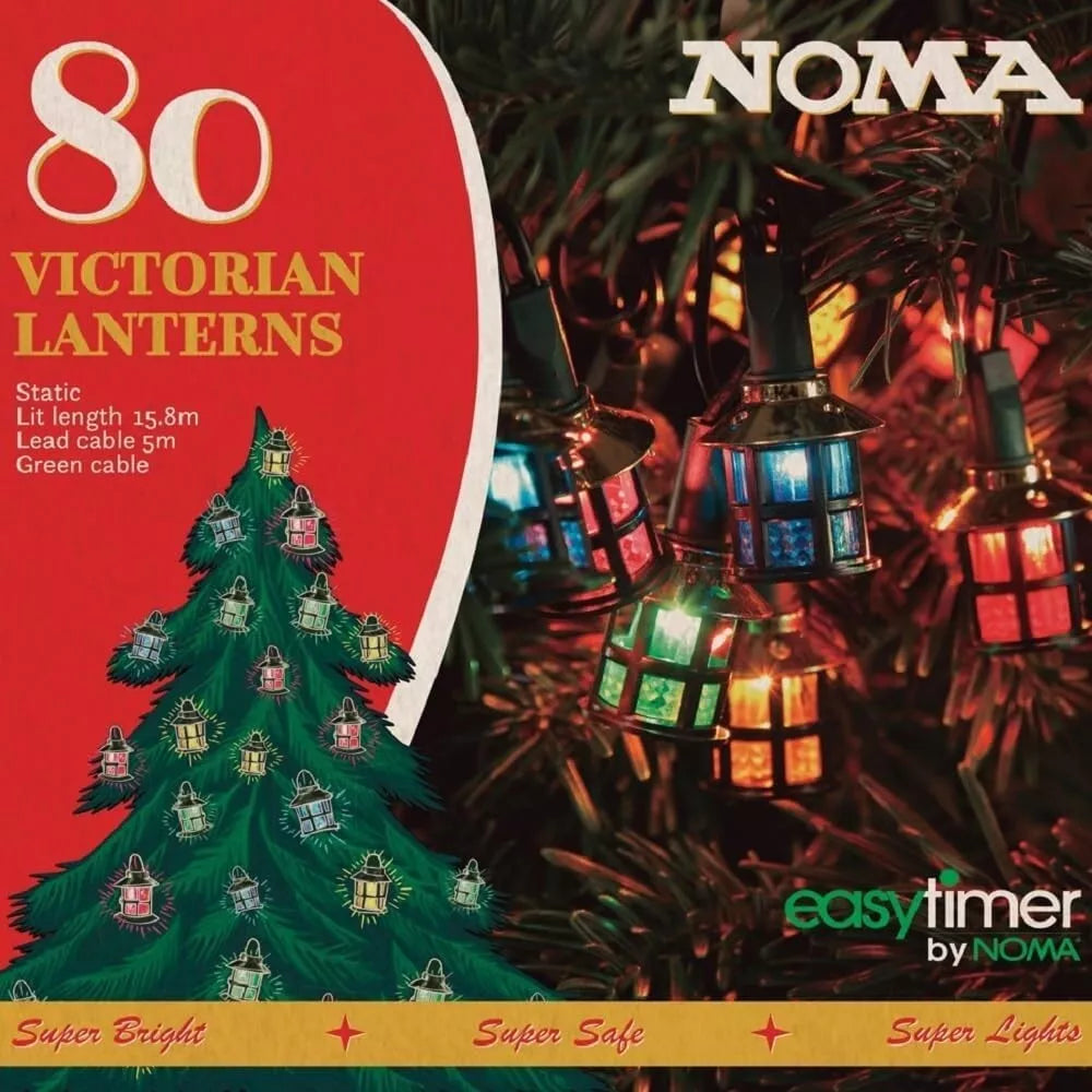 the front of the box for NOMA 80 victorian lanterns LED string lights