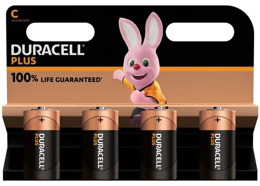 Duracell Plus C alkaline batteries, pack of 4 on card
