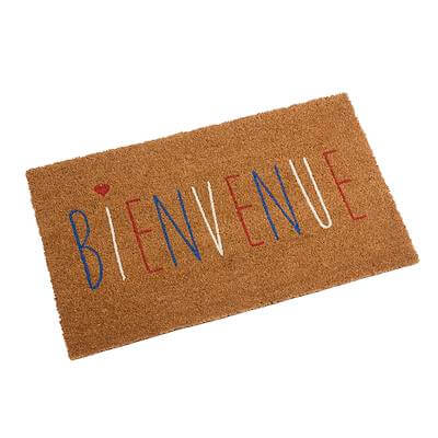 Bienvenue French welcome coir doormat with blue, white and red lettering, 75 x 45cm, on white background