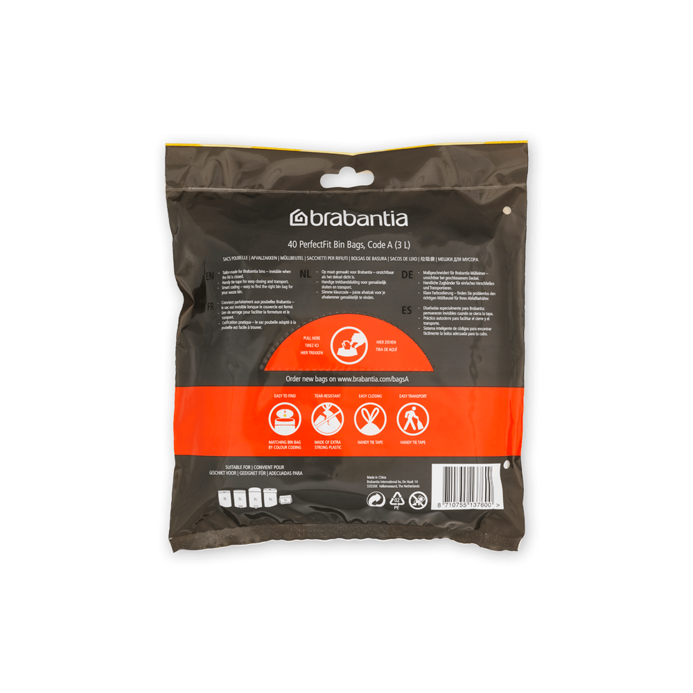 Brabantia Code A (3-5L) PerfectFit Bin Liners – 40 Bags