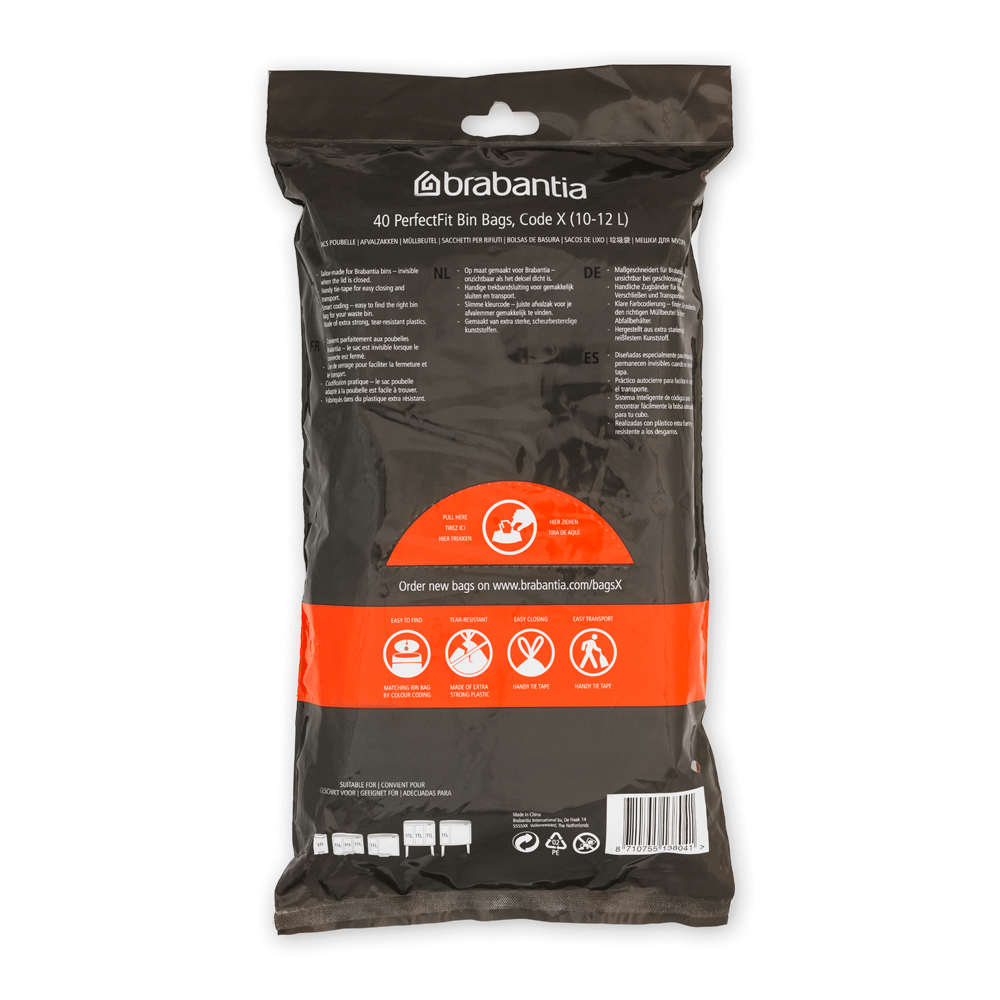 Brabantia Code X (10-12L) PerfectFit Bin Liners – 40 Bags