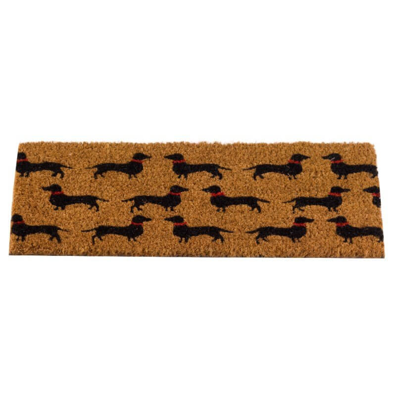 Dachshund dog print coir doormat insert, 53 x 23cm, on white background