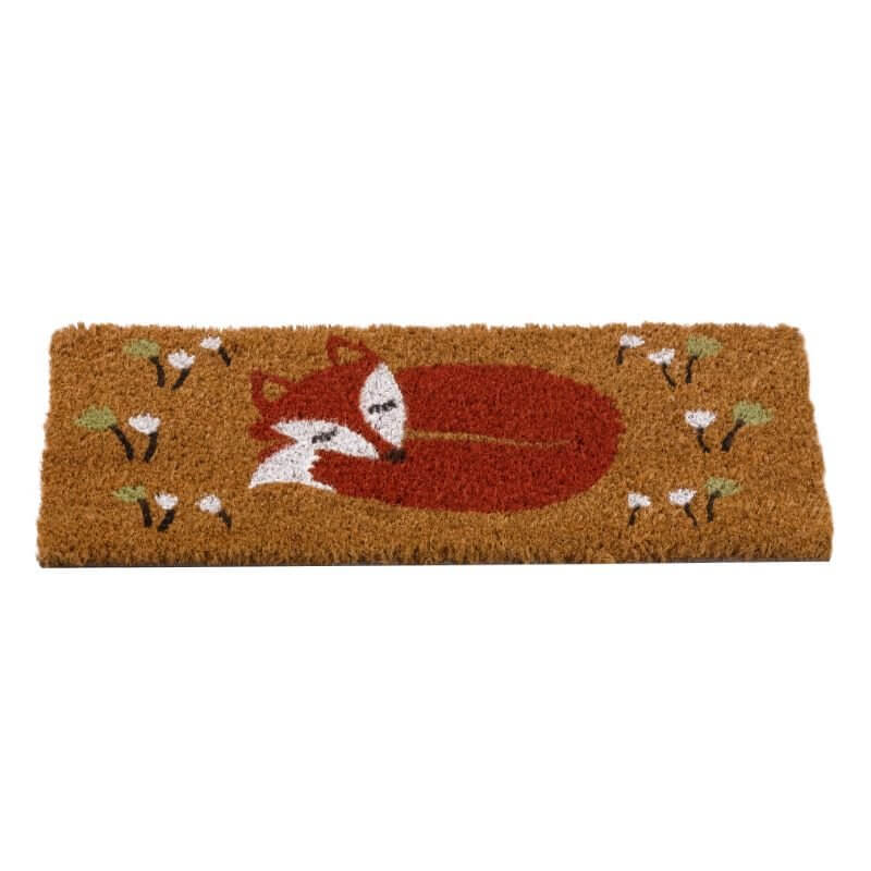 Fox Hollow coir doormat insert, sleeping fox design, 53 x 23cm, on white background