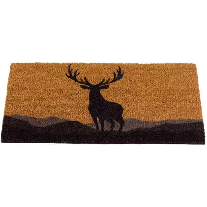Smart Garden Monarch stag coir doormat, 75x45cm rectangle with non-slip backing, product view on white background.