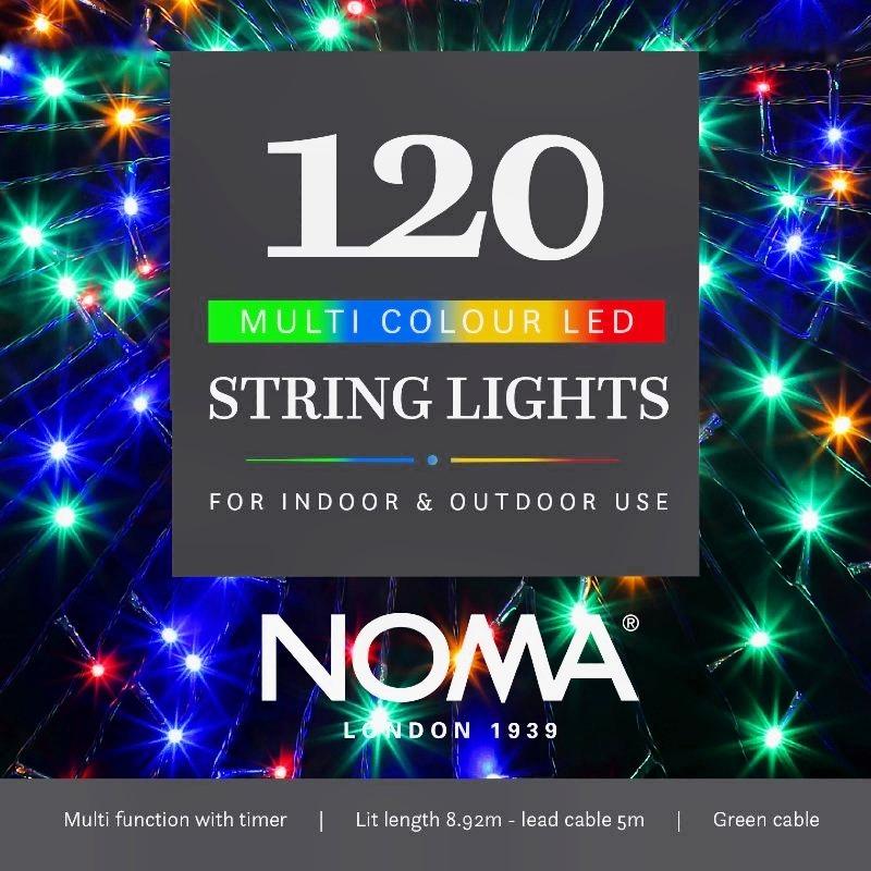 the front of the box for NOMA 120 multicolour led string lights