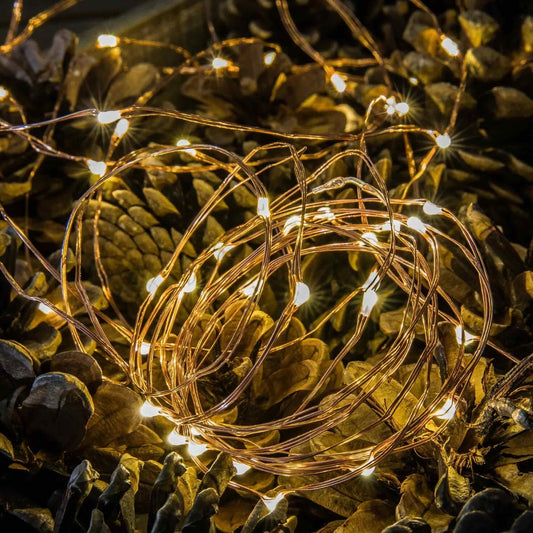 Close up image of NOMA warm white copper wire LED lights