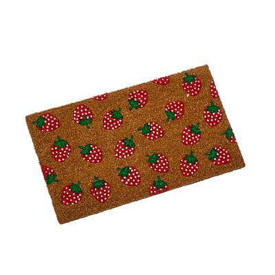 Strawbs coir doormat with strawberry print, 75 x 45cm, on white background