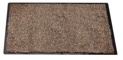Framed mocha Ulti-Mat washable indoor doormat with bound edge, close-up on white background