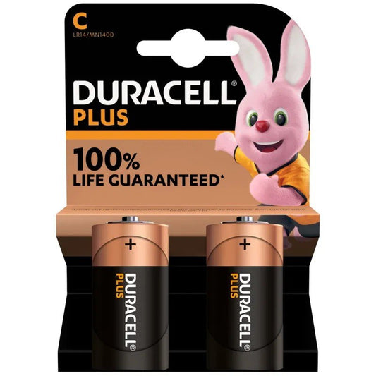 Duracell Plus C alkaline batteries, pack of 2 on card